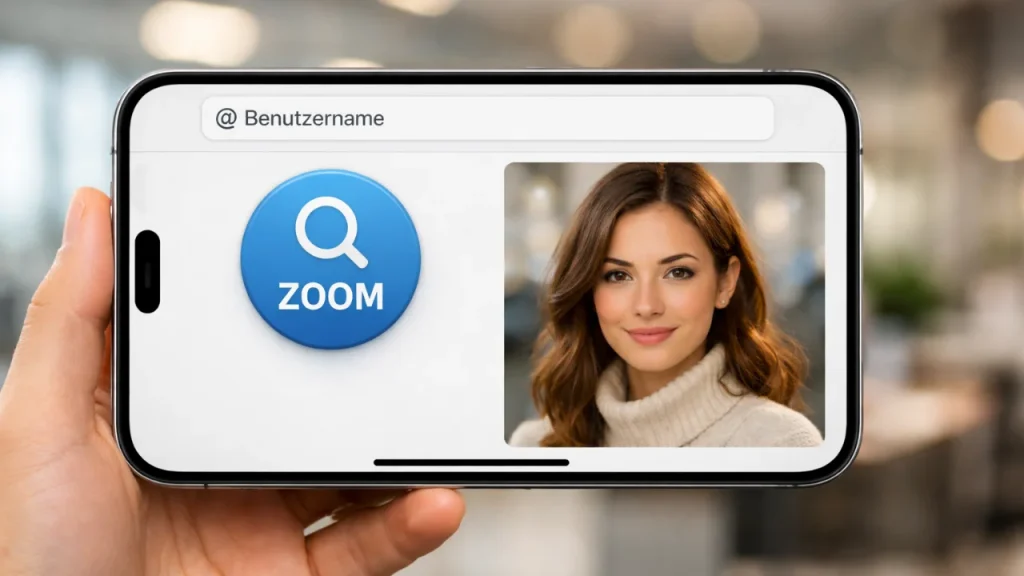 Darstellung der InstaZoom-Webanwendung auf einem Smartphone-Display beim anonymen Vergrößern und Herunterladen eines Instagram-Profilfotos.